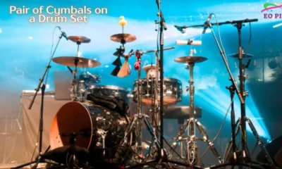 pair of cymbals on a drum set